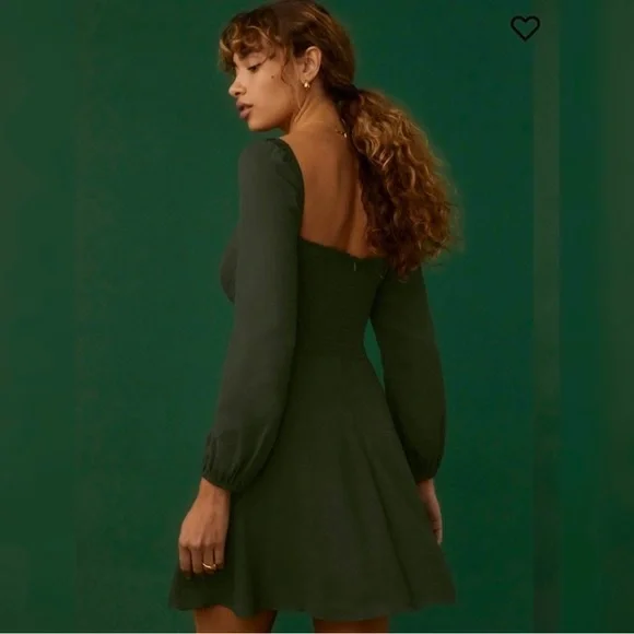 green emerald velvet dress Olive Reformation Midi